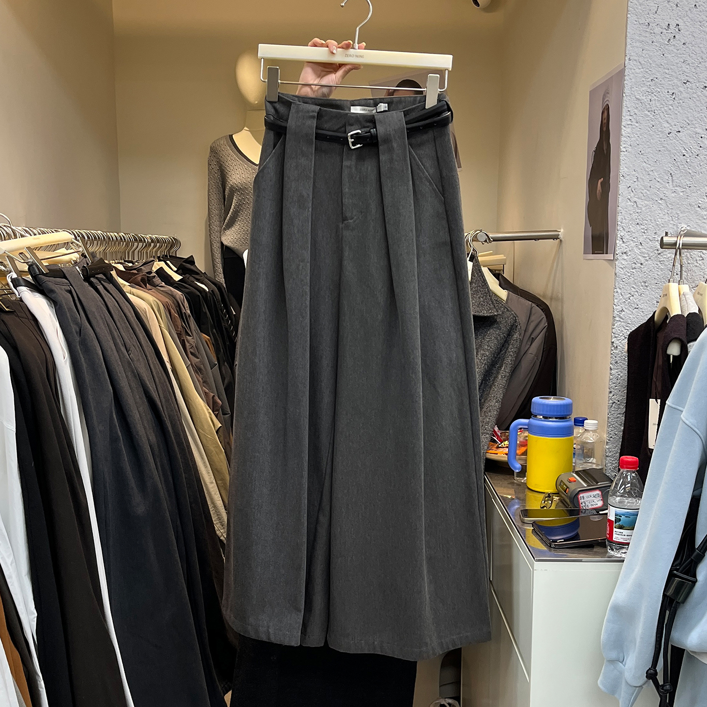 垂坠感毛呢裤女加绒阔腿拖地裤子