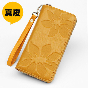 真皮钱包女人多卡位长款高级感手拿小包手机包牛皮纯色做生意招财