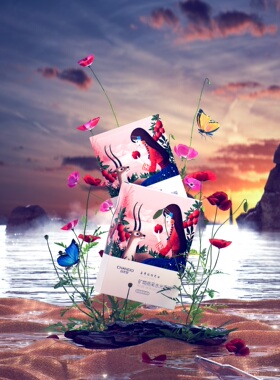 【34-鲜花面膜】C4D工程OC渲染3D模型素材设计场景灯光贴图材质