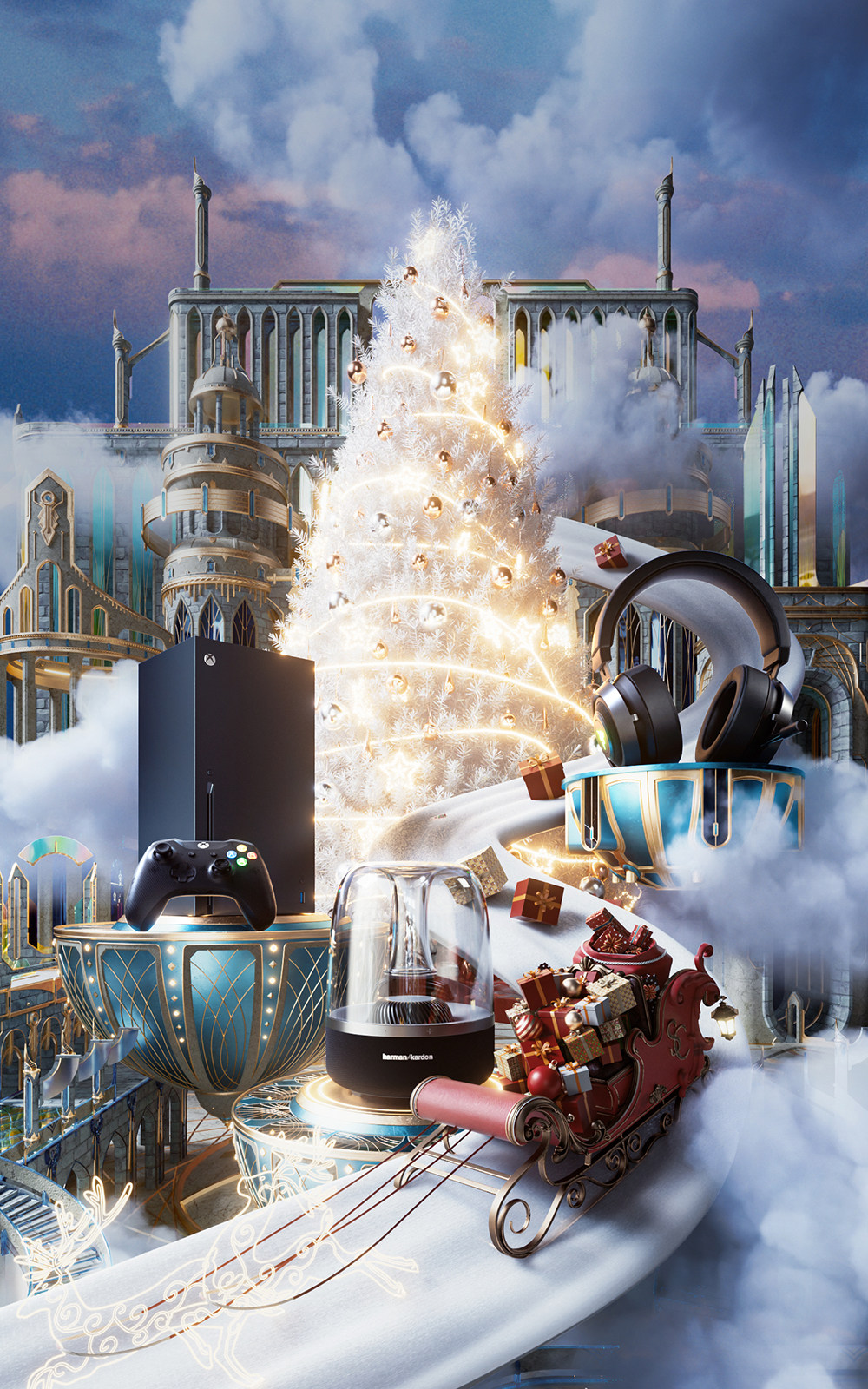 690-圣诞节双旦kv场景海报c4d模型源文件oc渲染室内三维素材工程