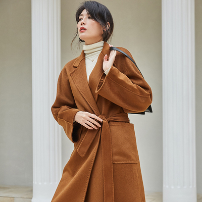毛呢外套女棕色修身气质大衣