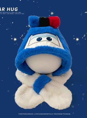 儿童帽子围巾一体冬季加绒加厚保暖护耳帽超级飞侠男女童宝宝帽