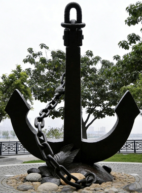 船锚雕塑船舵码头主题沙滩海滩公
