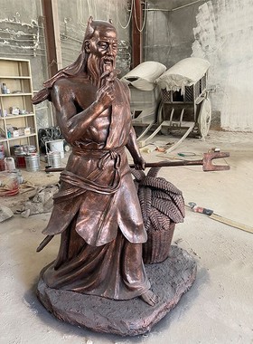 玻璃钢仿铜神农氏雕塑摆件