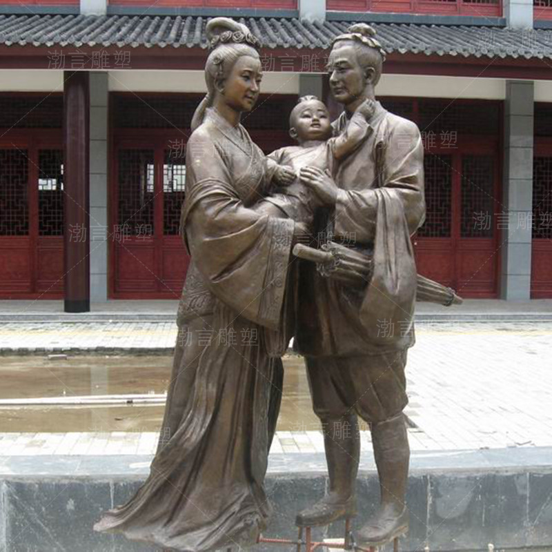 定制玻璃钢树脂牛郎织女雕塑古代爱情神话人物鹊桥相会景区铜摆件