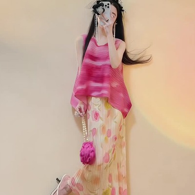 小个子欧货时尚渐变无袖上衣套装