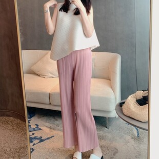 三宅褶皱裤子女 褶皱长裤夏直筒裤阔腿裤显瘦高腰宽松休闲裤长裤