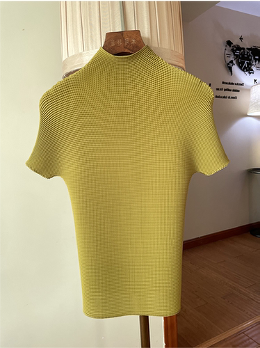 夏季新款皱褶显瘦黑色短袖T恤