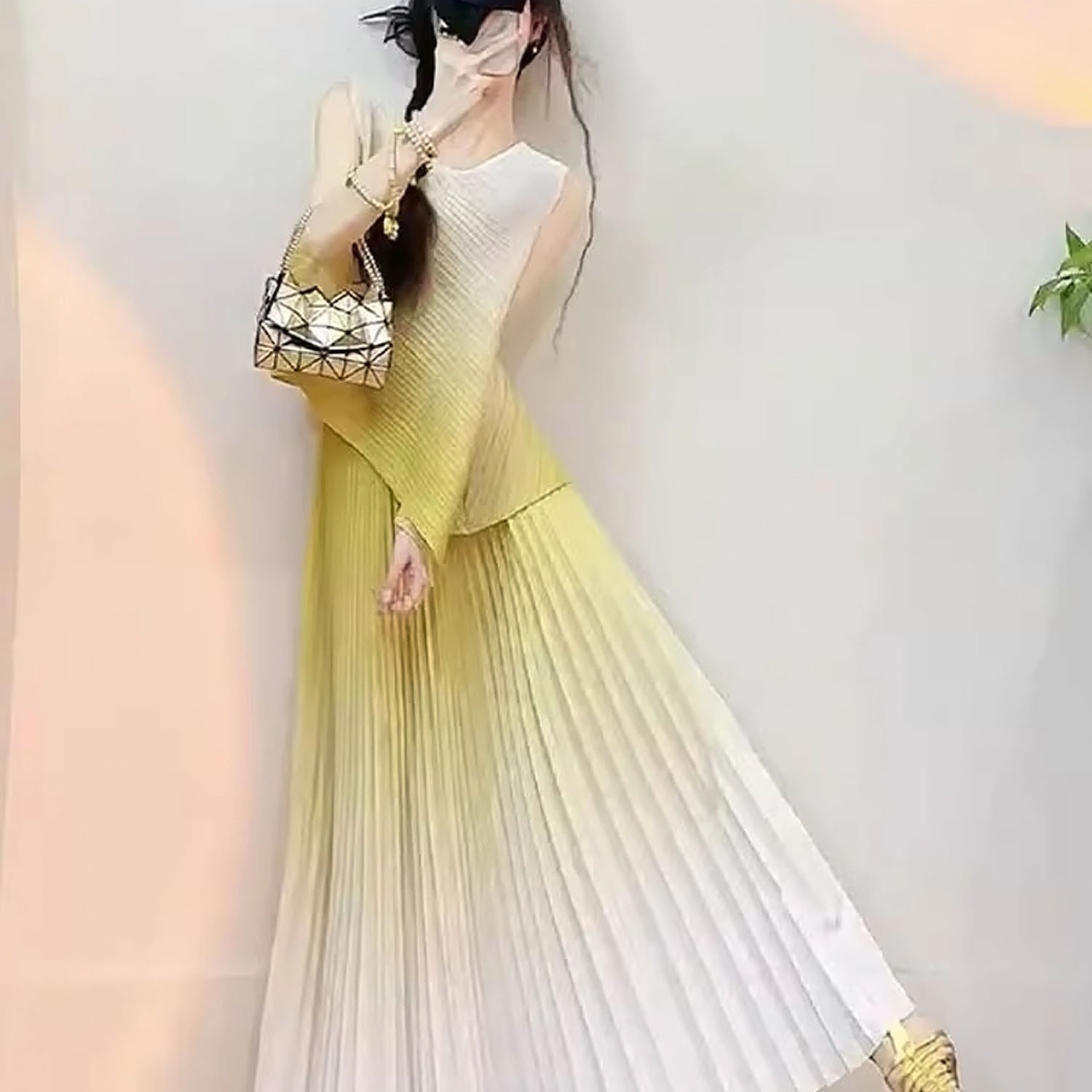 渐变色褶皱套装裙女夏季