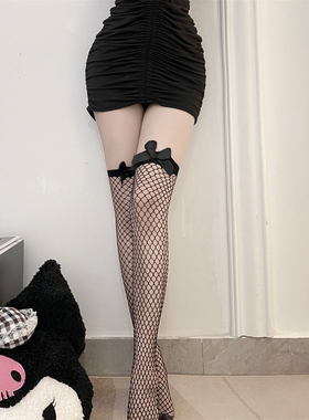 纯欲性感蝴蝶结黑色长筒袜女超薄网眼丝袜大腿袜JK过膝袜甜美可爱