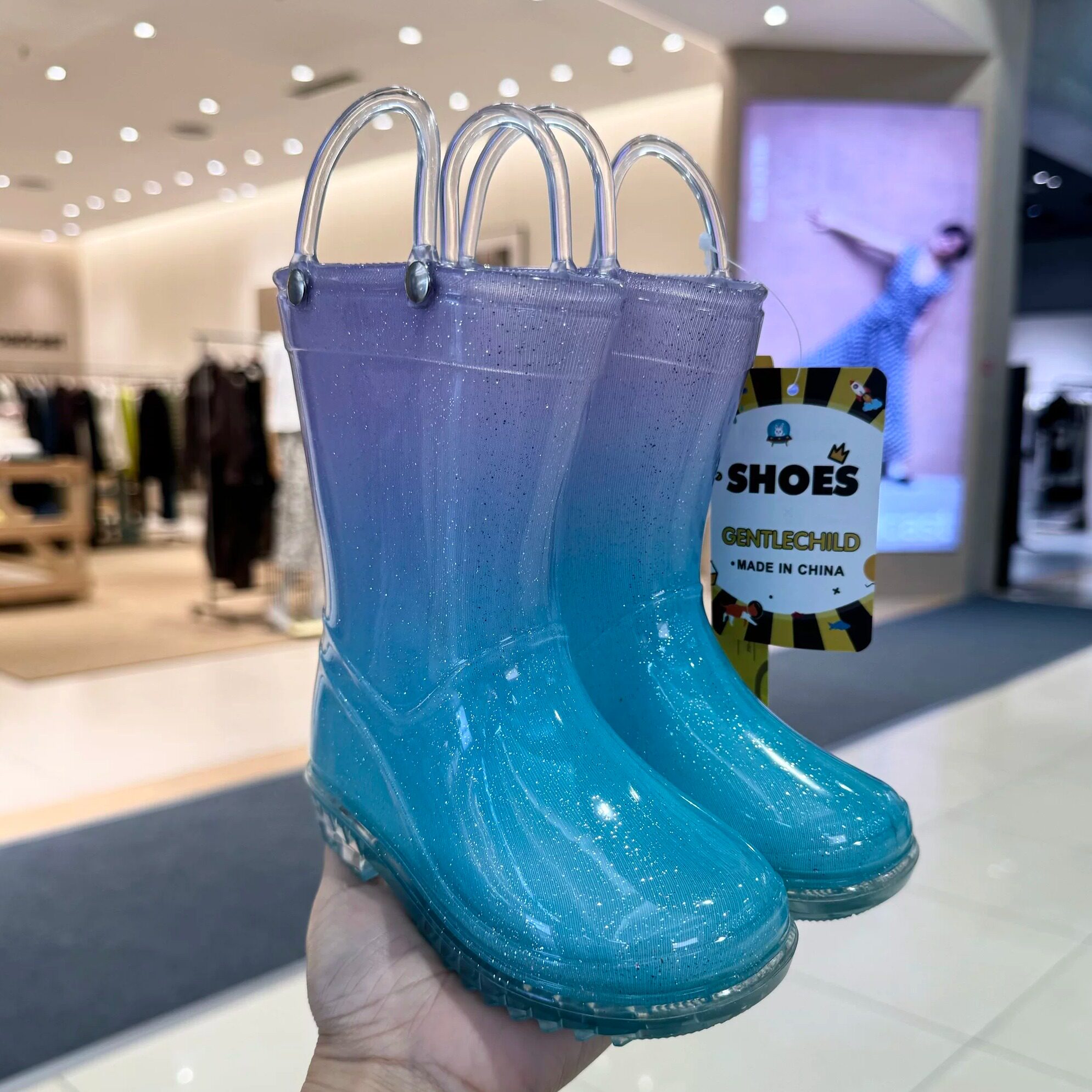 儿童彩虹渐变防水防滑长筒雨靴