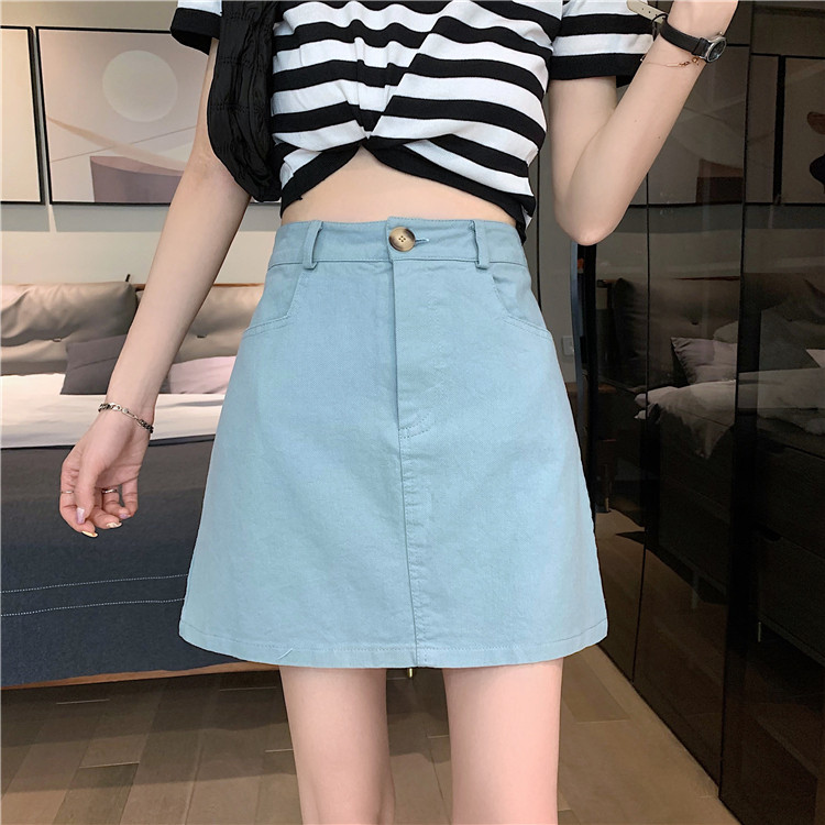 Real price ~ denim skirt women's A-line high waist fashion versatile hip skirt