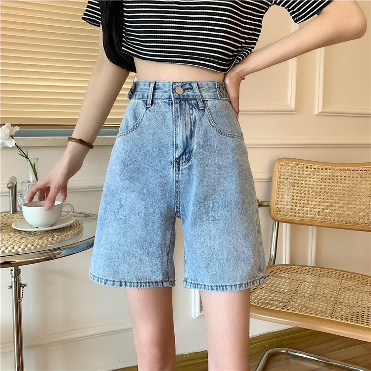 Real price ~ Korean version high waist, thin and versatile straight jeans Capris, loose wide leg shorts for women