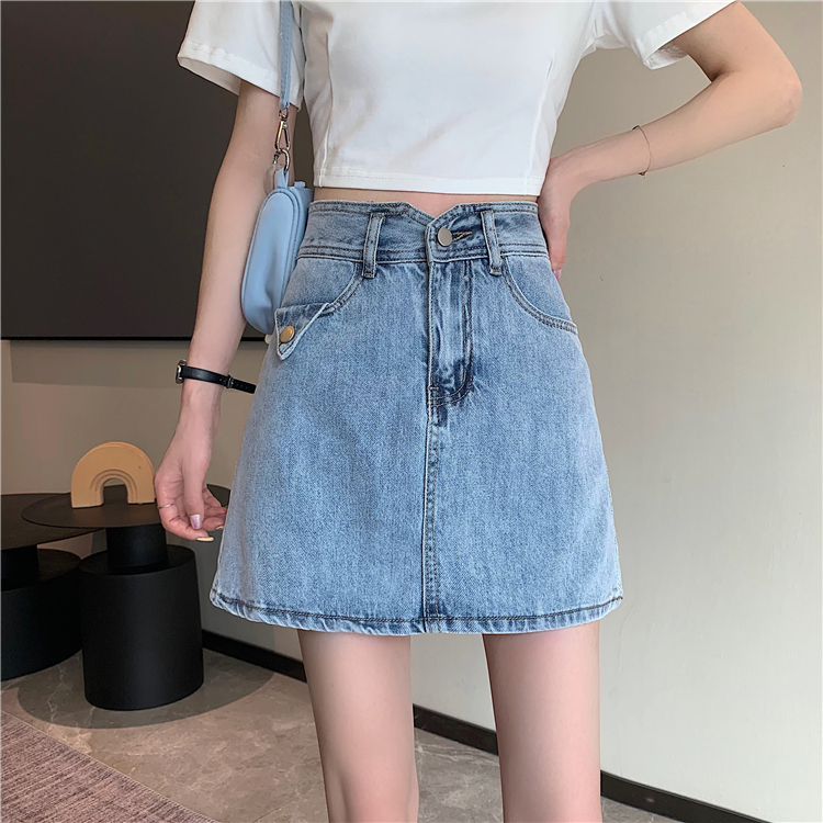 High waist A-line denim skirt for women