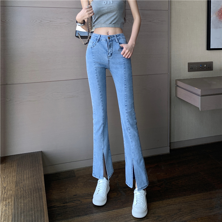 Real price ~ split jeans women's new high waist slim wide leg micro trumpet mop pants