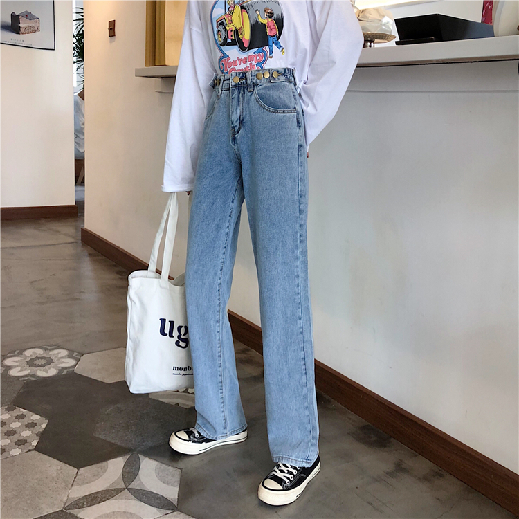 Real price ~ jeans women's early spring new straight tube loose Korean version slim and versatile wide leg daddy pants