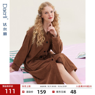 甜美家居服可外穿 珊瑚绒加厚保暖睡袍中长款 达尔丽新款 睡裙女冬季