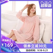 睡裙可外穿家居服 达尔丽春秋款 刺绣睡衣女士圆领薄纯棉舒适长袖