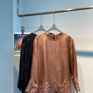 YS160 阅悦春单穿打底镂空刺绣真丝香云纱小衫 含100真丝