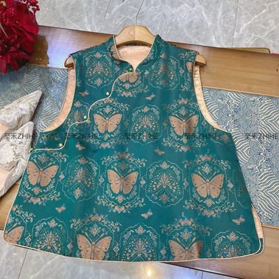 阅悦-早春极简大牌老钱新中式桑蚕丝斜襟小立领马甲YS3-t205