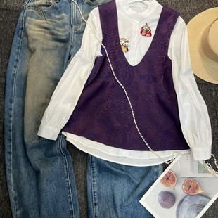 阅悦26年早春油丝提花老钱风新款 G405 叠穿马甲背心YS73