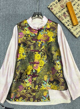 阅悦-上新墨彩人丝提花黑金红花马甲惊艳墨彩提花马甲YS54-G228