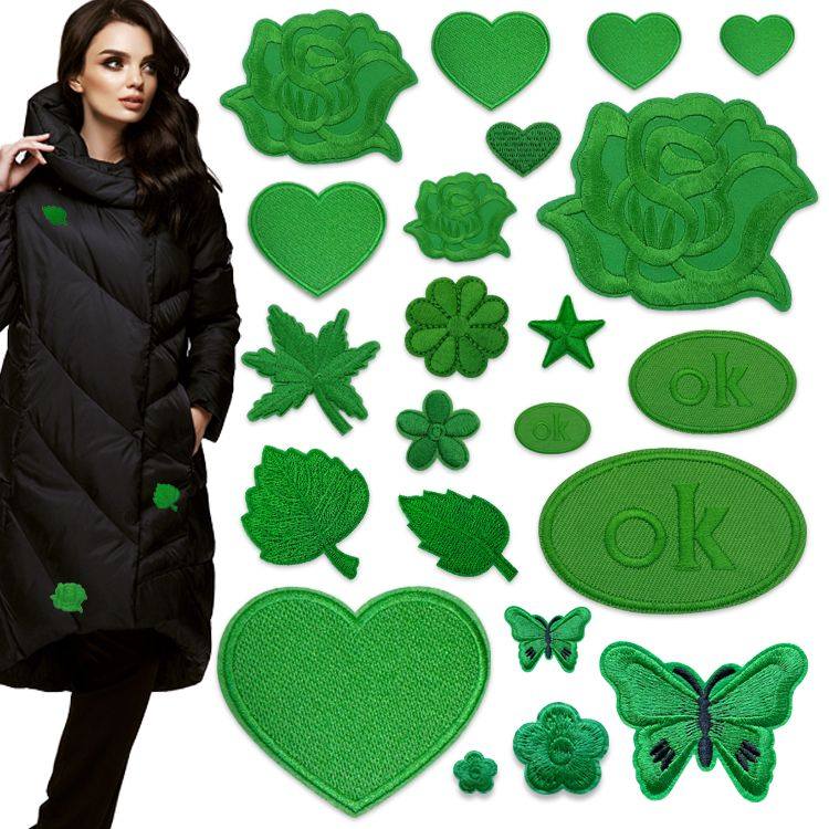 自粘绿色补贴时尚衣服补丁贴布贴羽绒服牛仔裤装饰修补破洞刺绣贴