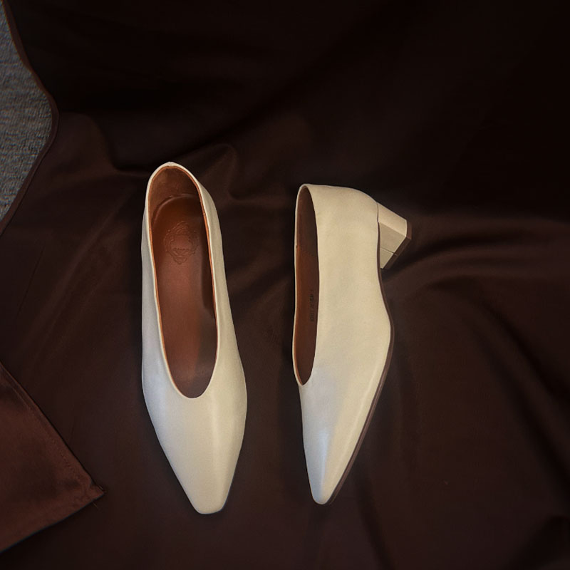 头层胎牛皮羊皮法式单鞋浅口百搭