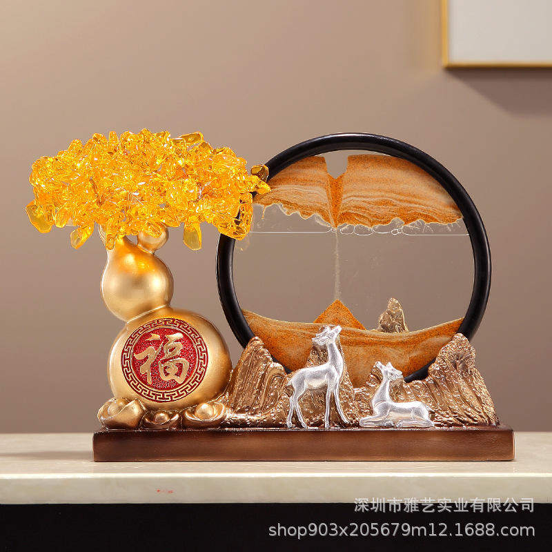 新中式风景画礼物流沙摆件客厅电视柜玄关酒柜装饰品乔迁新居葫芦