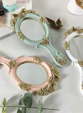 欧美手柄蝴蝶结镜公主镜梳妆镜手持化妆镜树脂便携小镜子