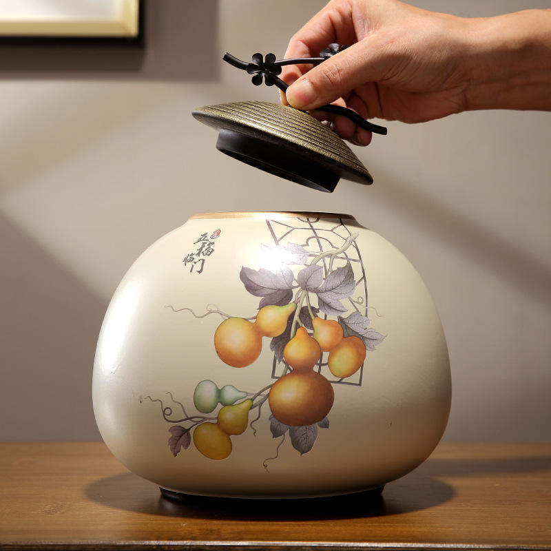插花罐子摆件陶瓷五福临门客厅玄关酒柜电视柜装饰品创意花瓶