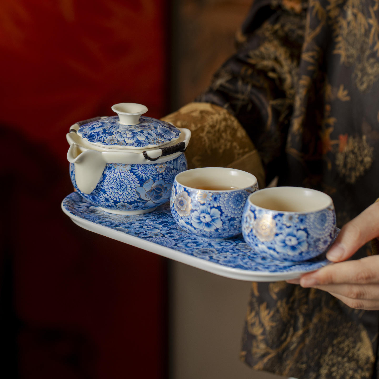 便携功夫茶具繁花一壶二杯中式快客杯套装茶礼送长辈伴手礼