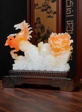 仿玉马摆件招财双马新款生肖马新办公室客厅酒柜玄关装饰摆设中式