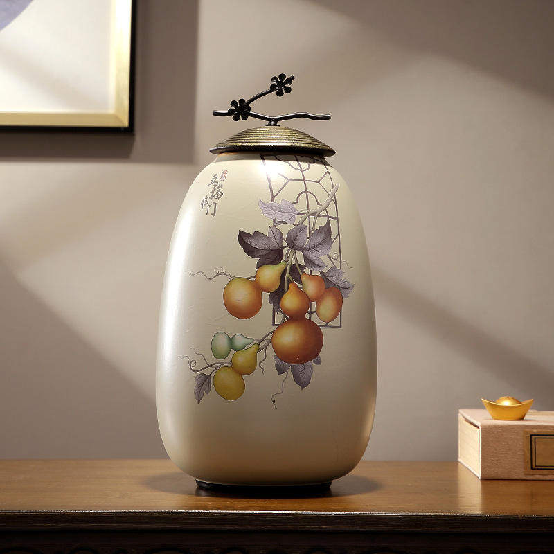 陶瓷罐子摆件临门五福电视柜客厅玄关酒柜创意装饰插花瓶套装