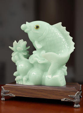 鲤鱼跃龙门仿玉石摆件树脂开业乔迁酒柜家居客厅玄关礼品锦鲤装饰