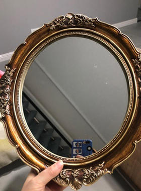 复古梳妆古铜雕花镜子欧式化妆镜墙面装饰壁挂托盘收纳摆件道具