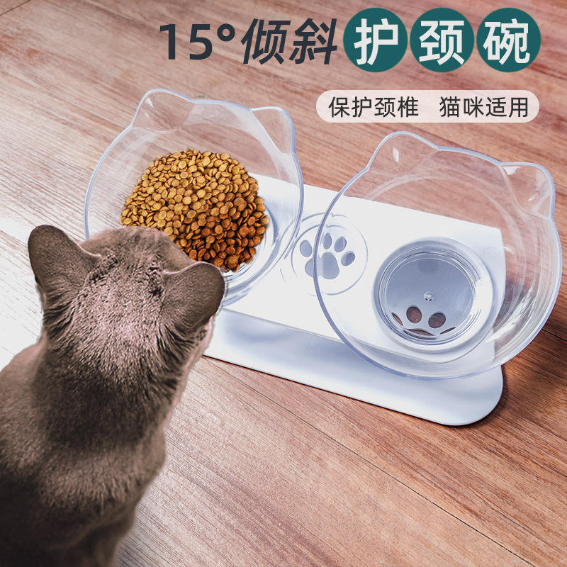 猫食盆耳朵碗猫猫咪碗狗碗可爱碗护颈宠物透明可爱用品斜口碗图片