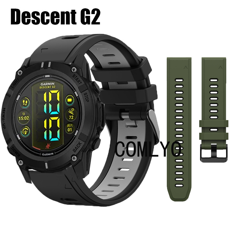 适用佳明Descent G2表带快拆硅胶双色运动户外游泳健身男女款腕带