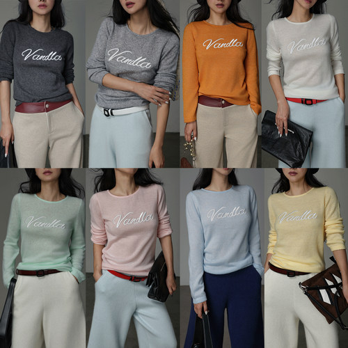 丝羊绒刺绣彩色长袖内搭针织衫冬