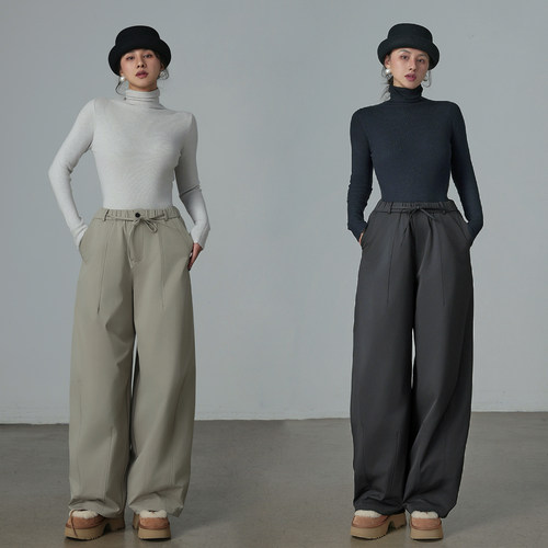 鹅绒冬弹力腰休闲宽松阔腿羽绒裤