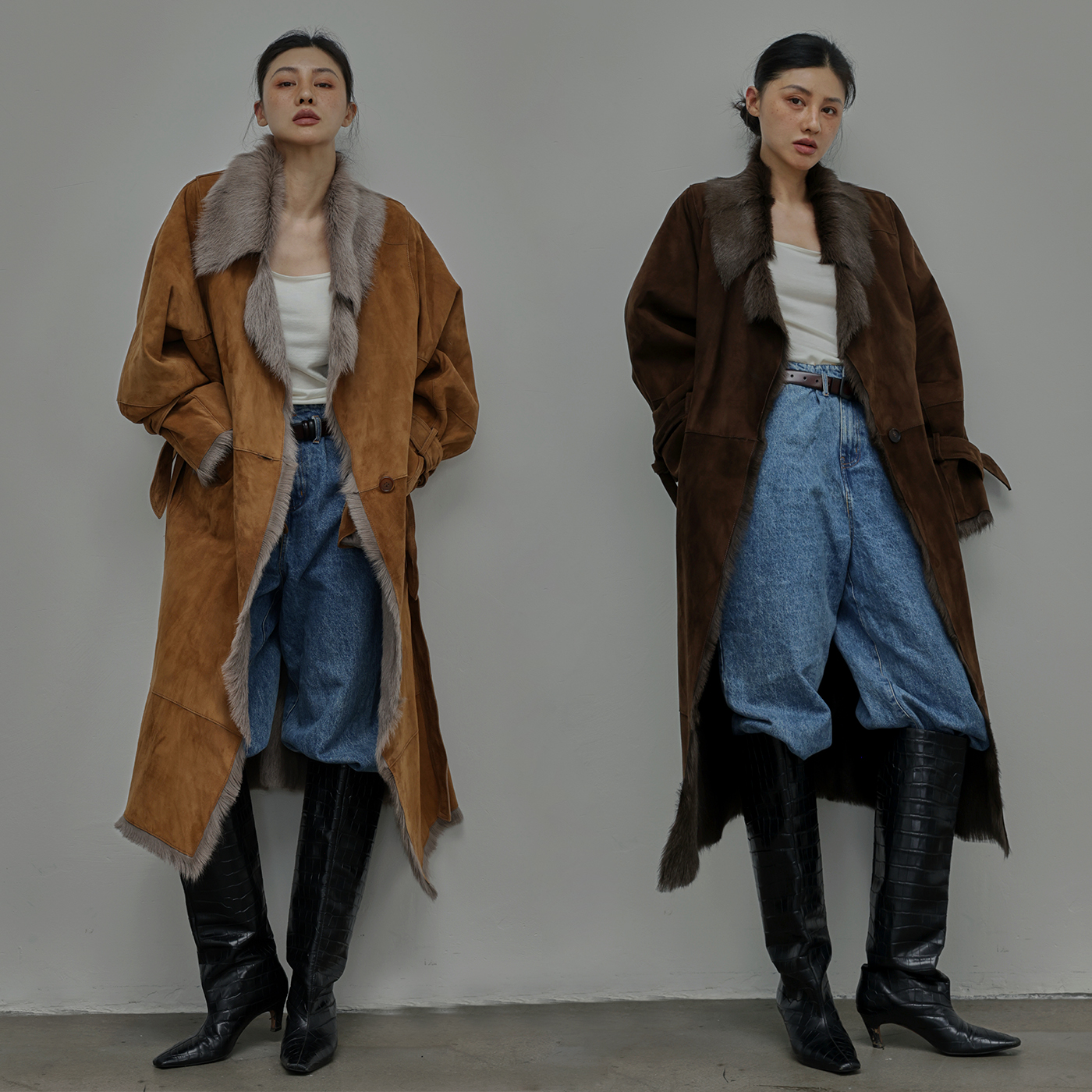 混种小羊皮皮毛一体皮草大衣外套