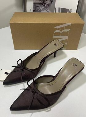 ZA尖头包头蝴蝶结高跟穆勒鞋女