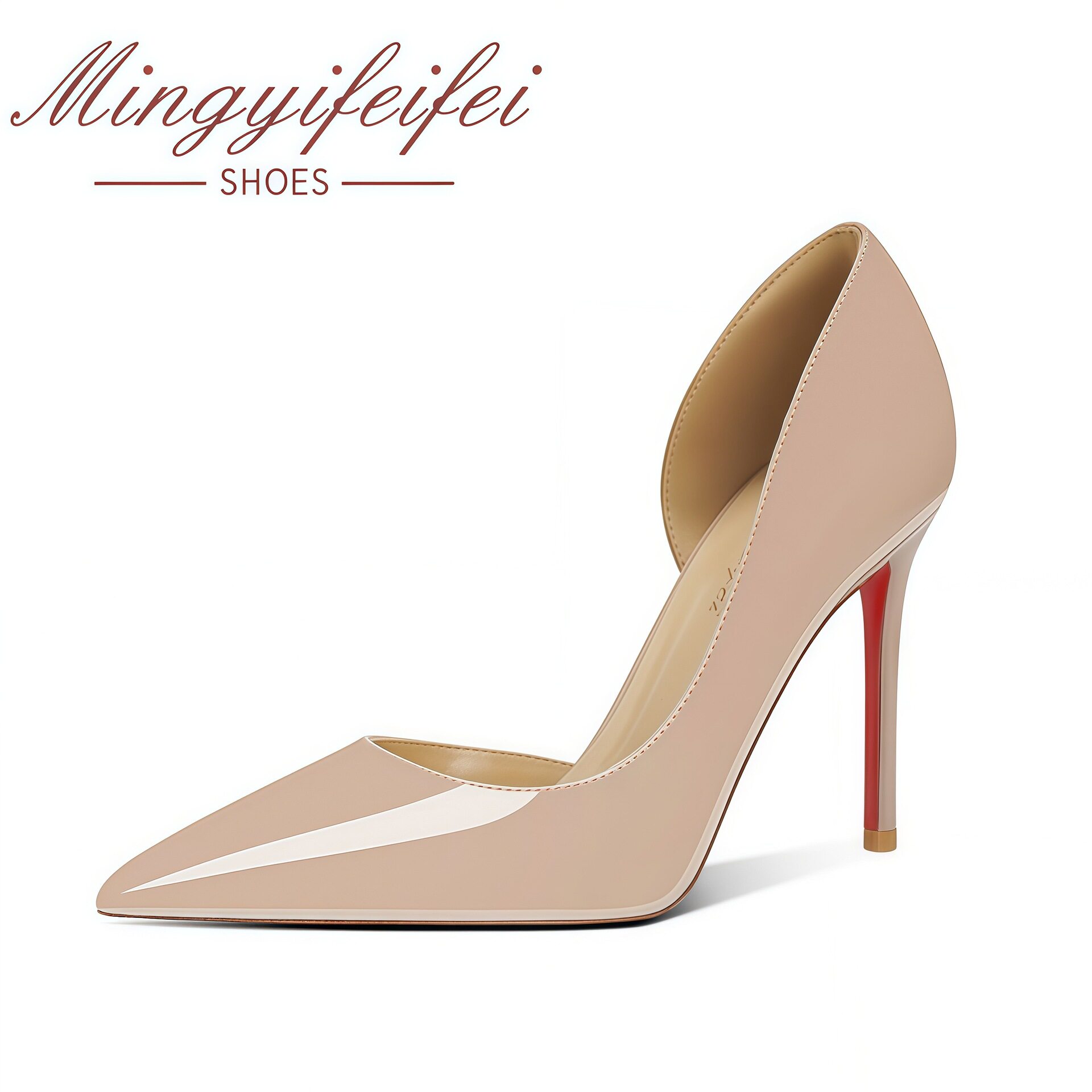 裸色红底高跟鞋2026浅口漆皮新款尖头性感夜场气质单鞋女细高跟