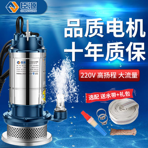 臣源不锈钢潜水泵家用小型清污水泵农用灌溉220V高扬程抽水大流量