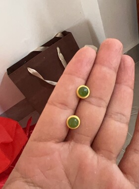 碧玉耳钉S925 银镶嵌古法工艺