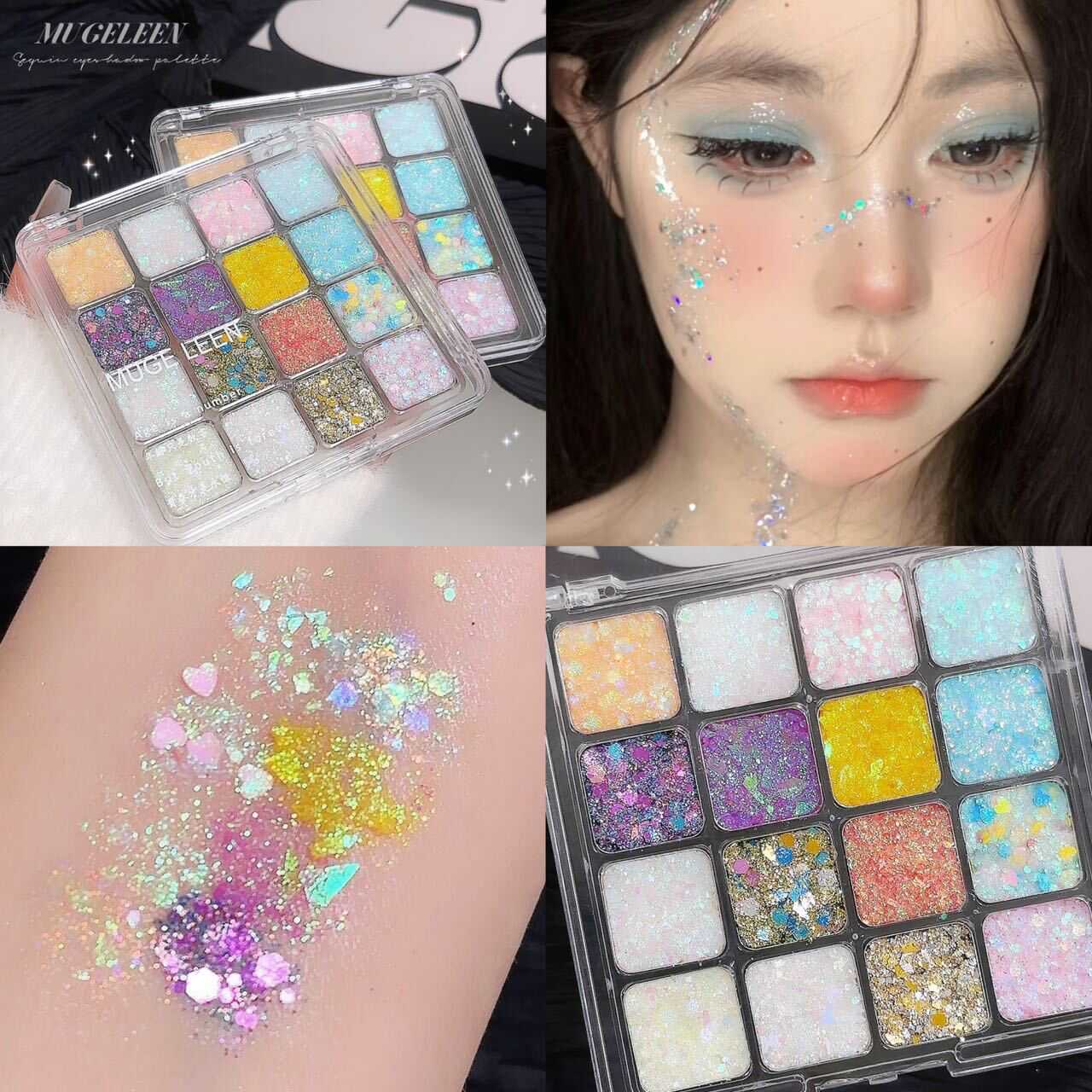 人鱼妆亮片眼影盘舞台妆cos平价学生党珠光超闪亮晶晶六一儿童节