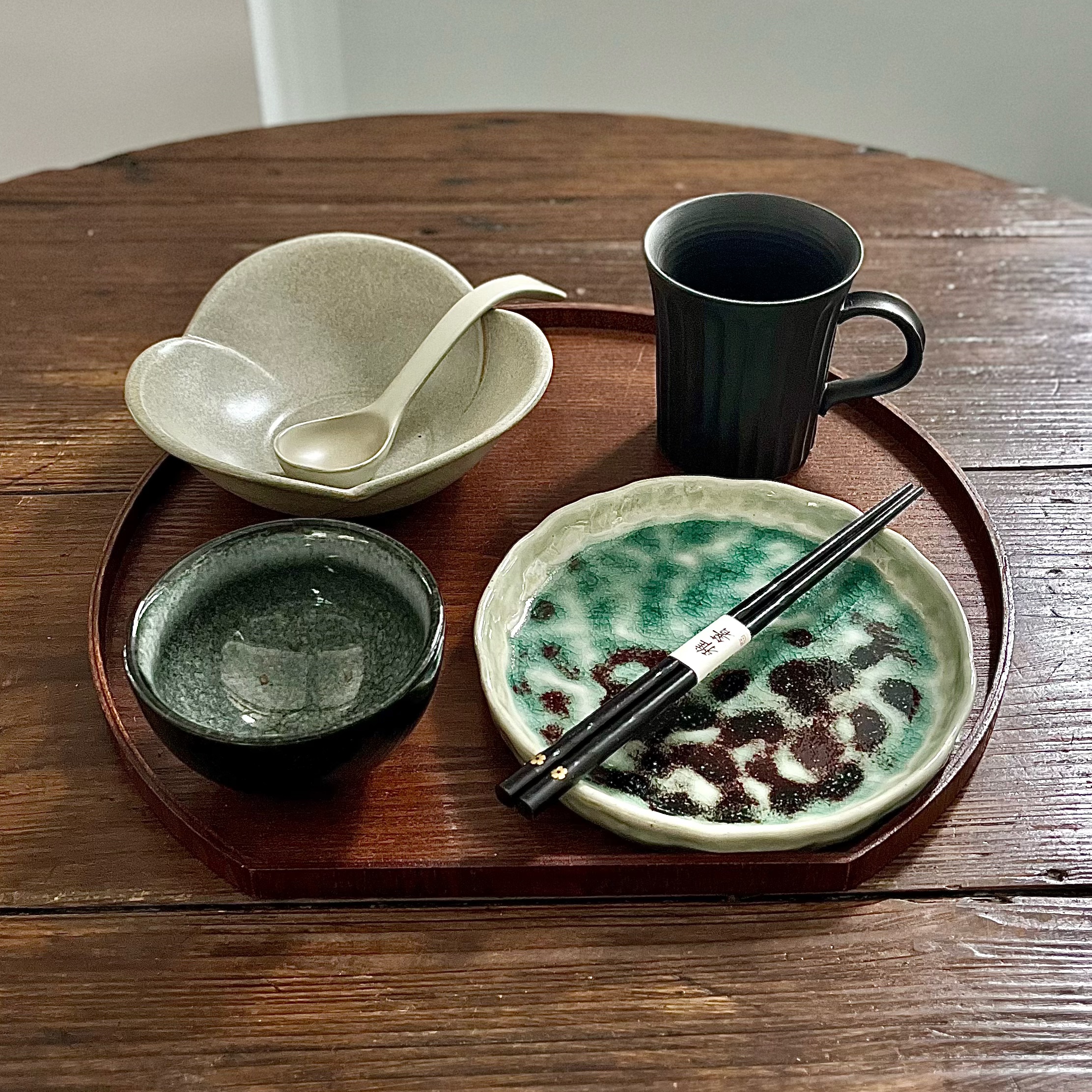 漫生活老板娘 墨韵青澜 一人食套装碗盘碗碟高级深色系男士家用