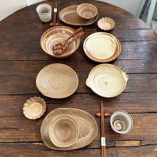 漫生活老板娘景德镇粗陶质朴风二人食餐具套装碗盘杯碟家用餐厅