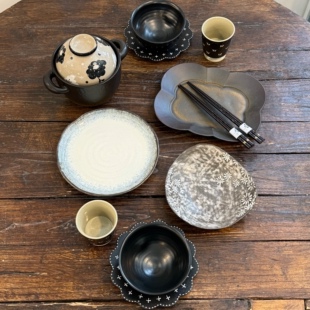 漫生活老板娘 墨瓷雅食 黑色系二人食套装碗盘杯碟简约耐看家用