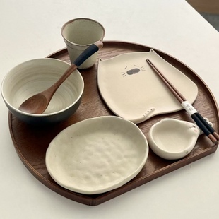 漫生活老板娘 发呆小猫 一人食餐具童趣碗碟套装可爱早餐儿童卡通